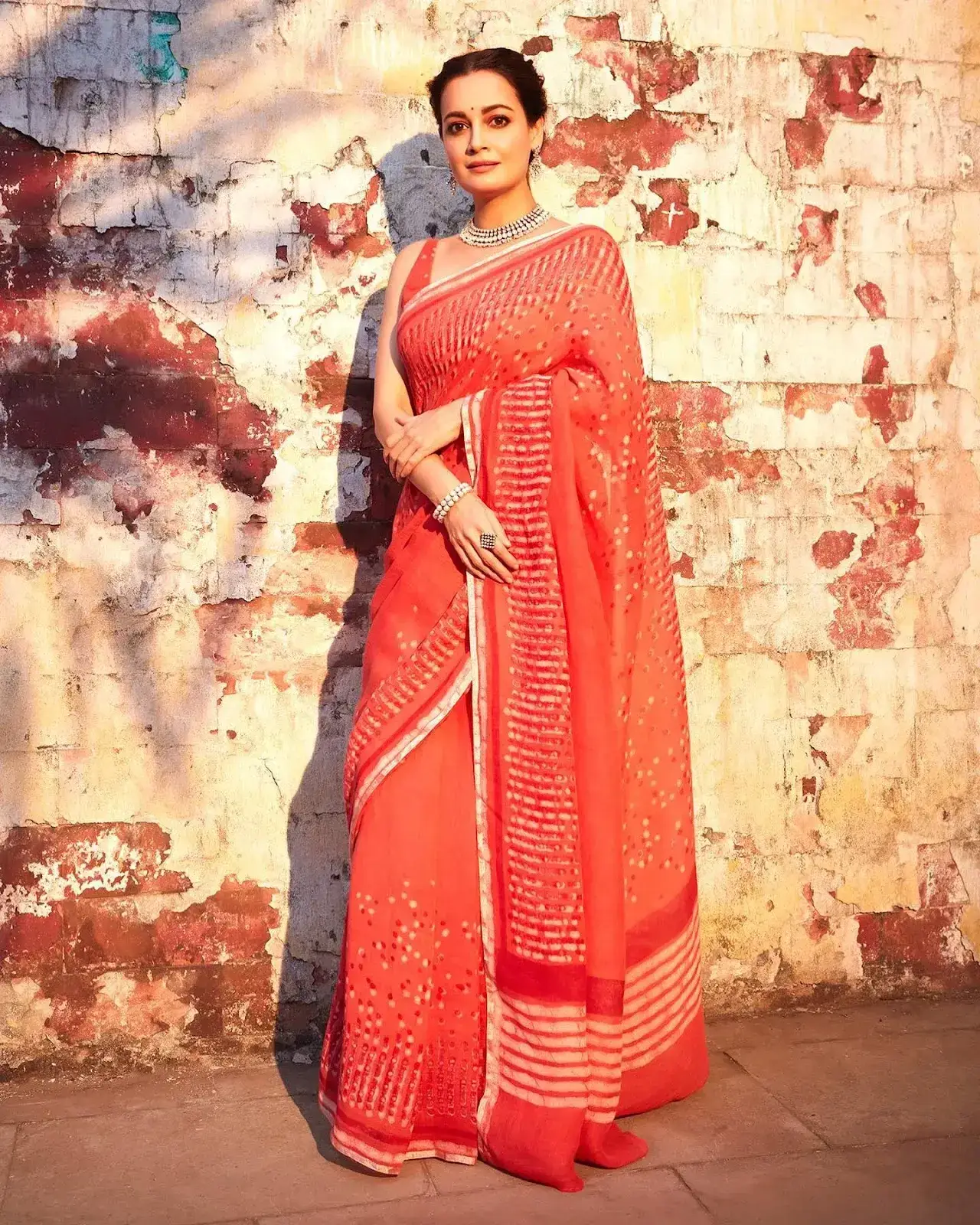 Indian Actress Dia Mirza Images In Traditional Red Saree